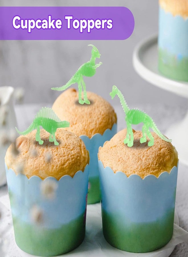 UPINS 36Pcs Glow in Dark Mini Dinosaur Figures, Small Luminous Dinosaur Toy Birthday Party Favors Supplies Dino Cupcake Toppers Plastic Dino Toys for Kids Easter Basket Suffers Classroom Prizes Box - Image 5